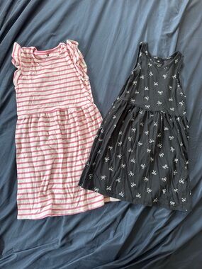 H&M Pink Stripe Dress & H&M Black Bow-Print Dress - Girls Two-Pack